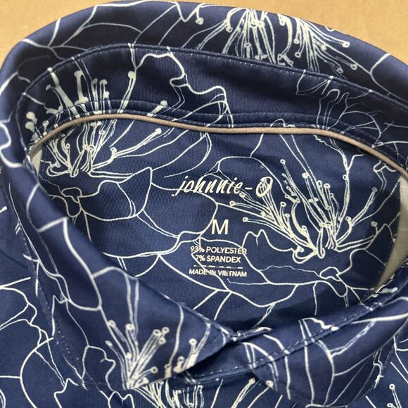 Johnnie O Mens Medium Blue Flower Floral Golf Polo Shirt Performance - Picture 3 of 7